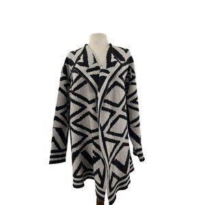 Nic+Zoe Black & White Geometric Open-Front‎ Cardigan XL Cotton/Acrylic Blend